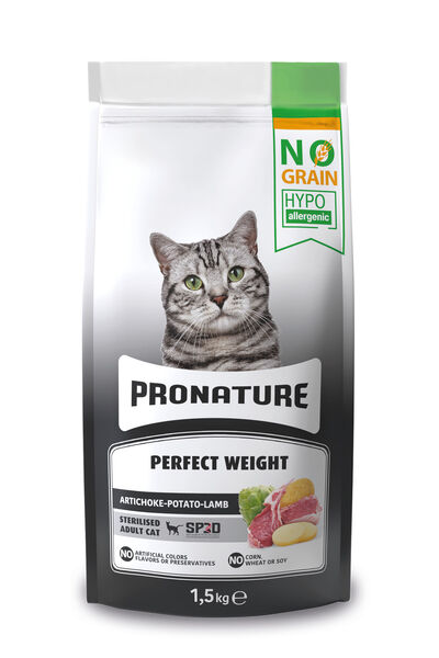 Pronature Tahılsız Kısırlaştırılmış Yetişkin Kuru Kedi Maması (Perfect Weight) - Kuzu Etli ve Enginarlı - 1,5KG